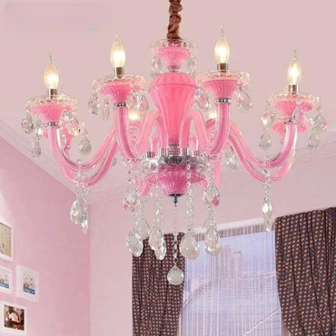 Art Candle Pink Crystal - Pendant Chandelier for Bedroom | Girls' Room Children's Room Living Room Restaurant