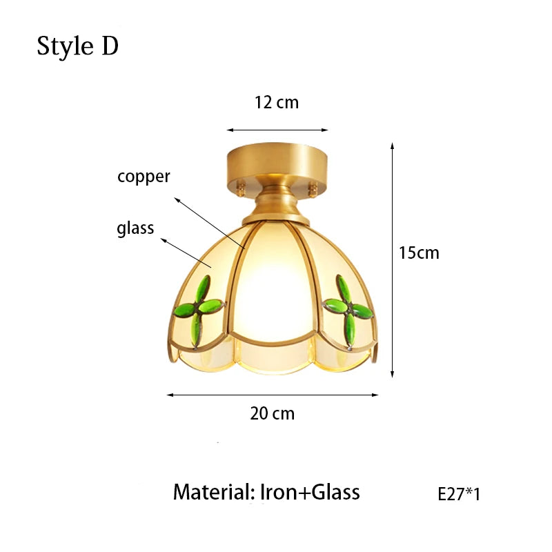 Adèle Classical Glass Ceiling Lamp Copper Frame Retro