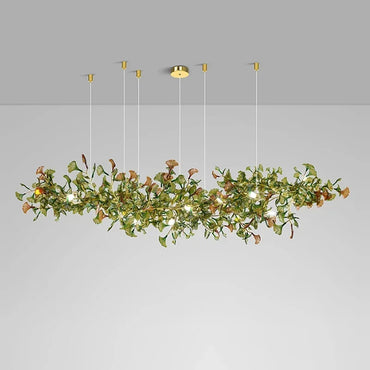 Lustre de luxe en forme de feuille de ginkgo et de branche en verre