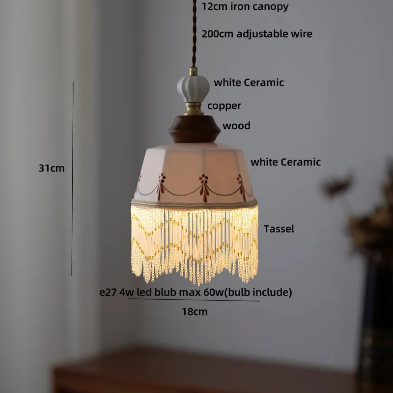 Suspension LED en céramique Fleur Rose Élise, en bois nordique