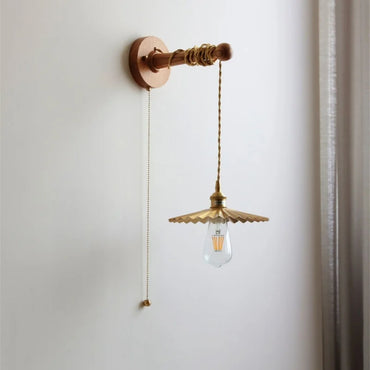 Madeleine Vintage Brass Wall Lamp with Ash Wood Base