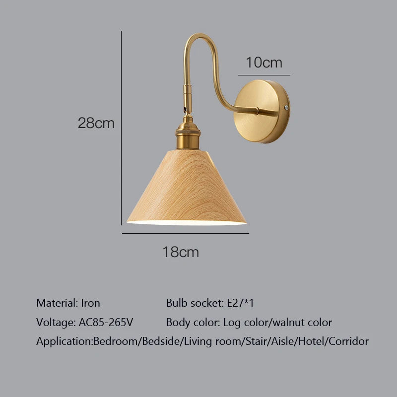 Élise Rotating Wooden Tone Wall Lamp E27 Retro Reading Sconce