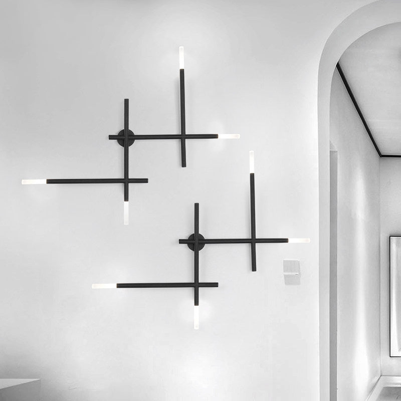 Applique murale Camille Crossed Lines finition noir/or avec 4 LED