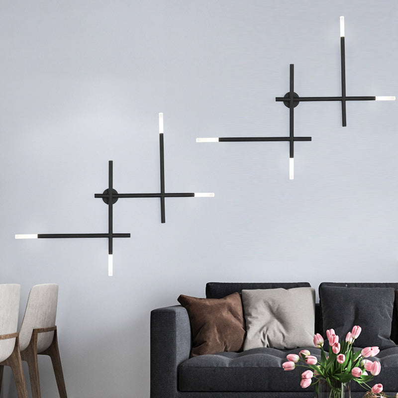 Applique murale Camille Crossed Lines finition noir/or avec 4 LED