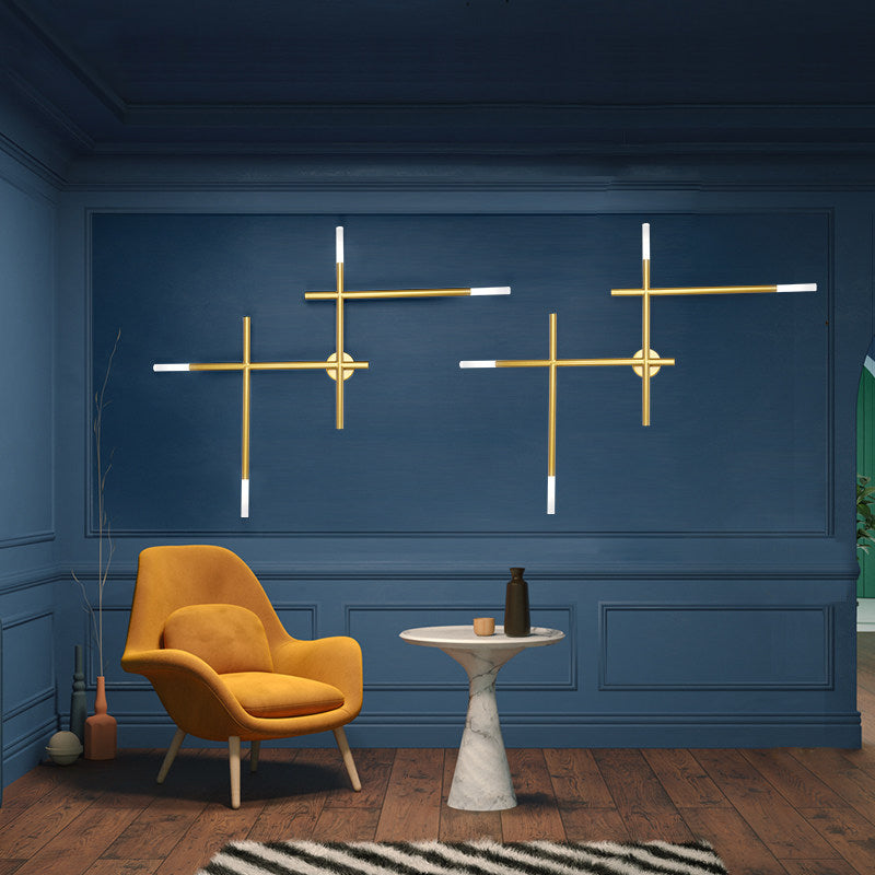 Applique murale Camille Crossed Lines finition noir/or avec 4 LED