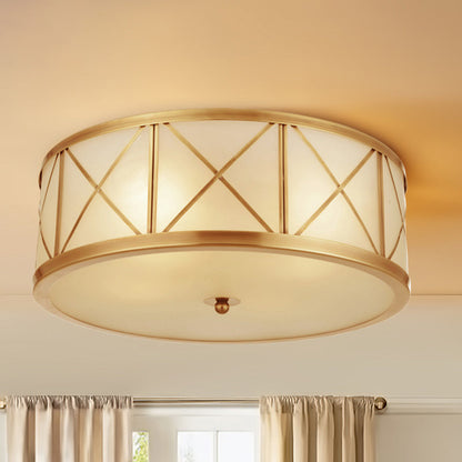 Geneviève Cream Glass Gold Flush Ceiling Light
