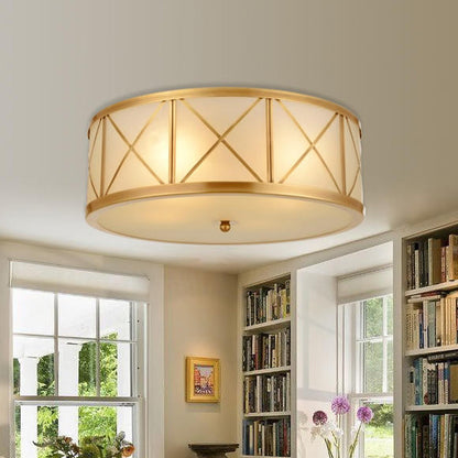 Geneviève Cream Glass Gold Flush Ceiling Light