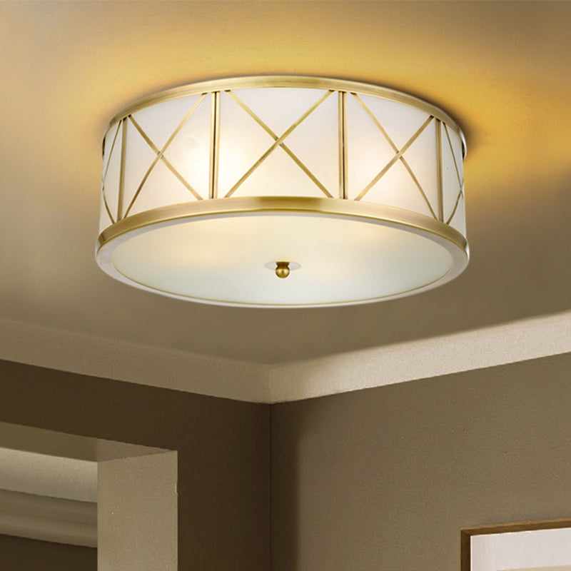 Geneviève Cream Glass Gold Flush Ceiling Light