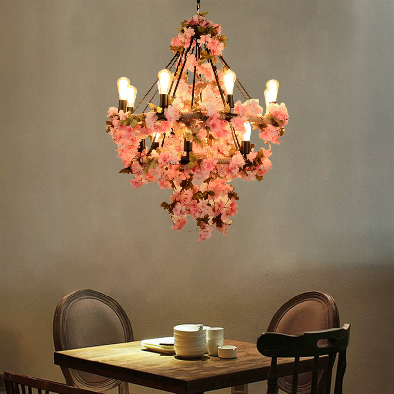 Lustre Adèle en corde florale à ampoules nues