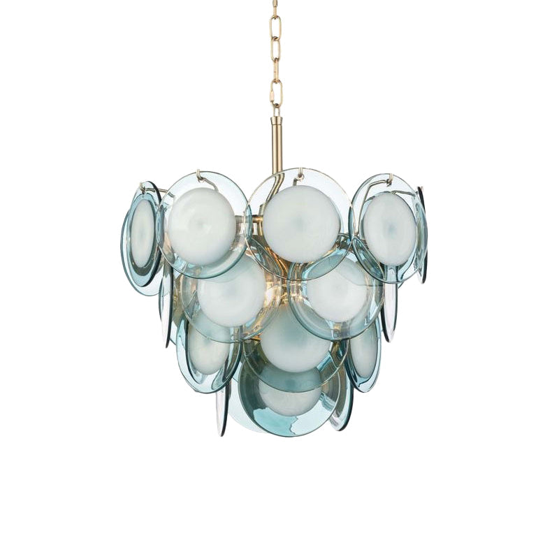 Lustre à pampilles étagé en verre flammé bleu Élodie à 8 lumières