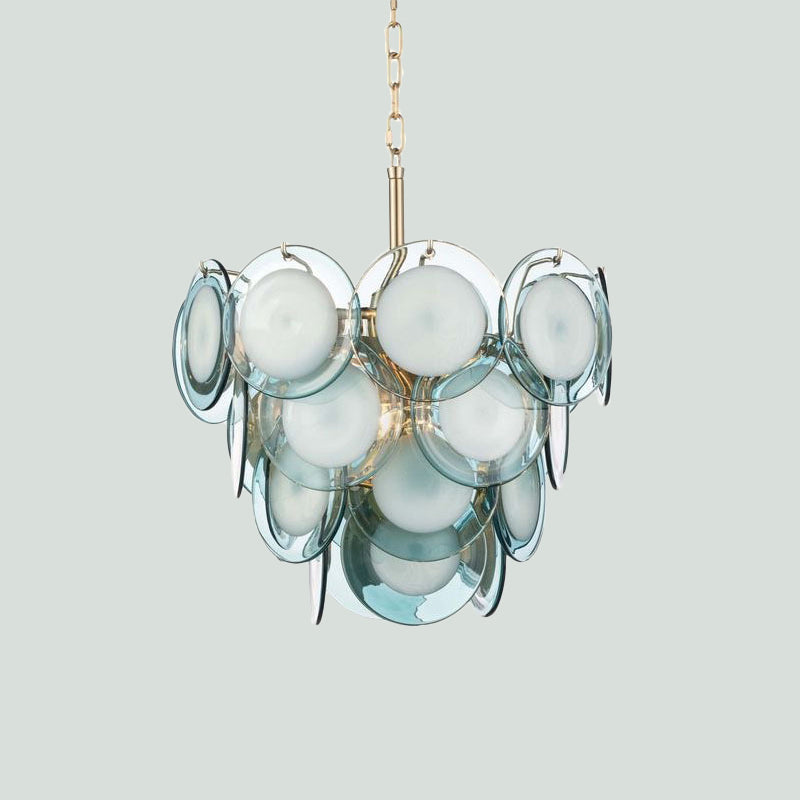 Lustre à pampilles étagé en verre flammé bleu Élodie à 8 lumières