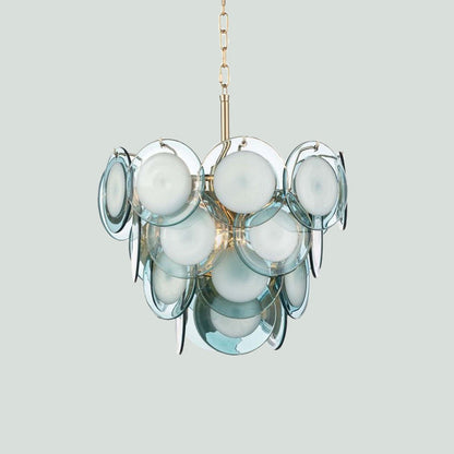 Lustre à pampilles étagé en verre flammé bleu Élodie à 8 lumières