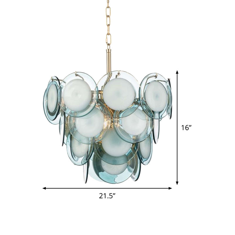 Lustre à pampilles étagé en verre flammé bleu Élodie à 8 lumières