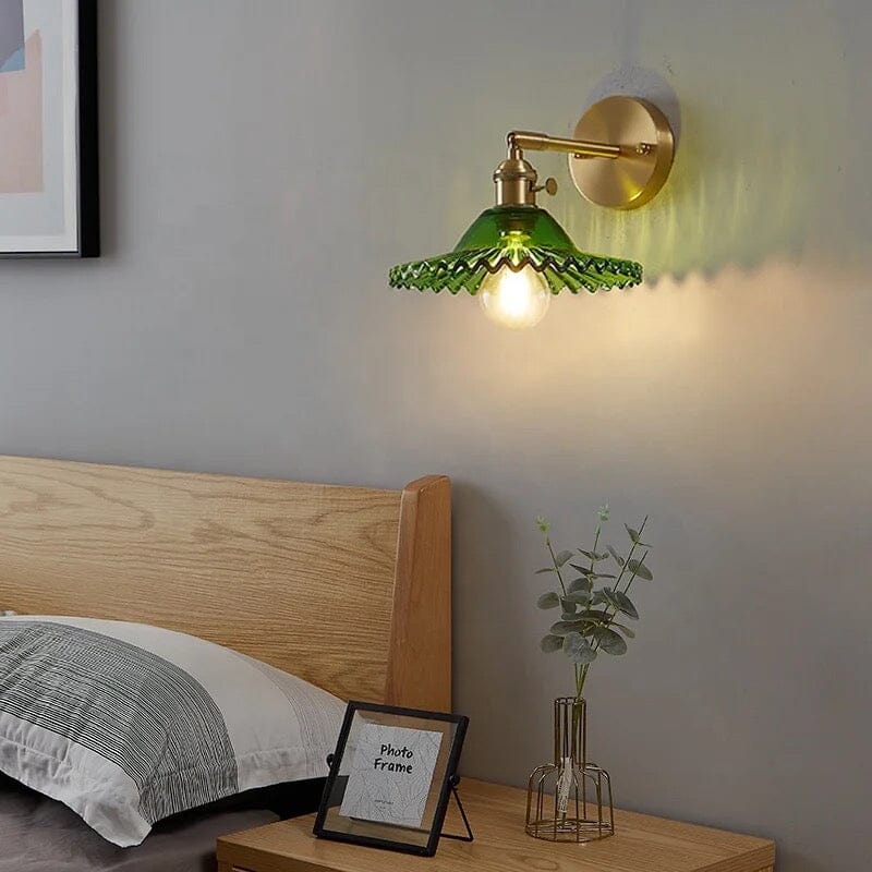 Céleste Vintage Round Green Glass Wall Lamp with Knob Switch