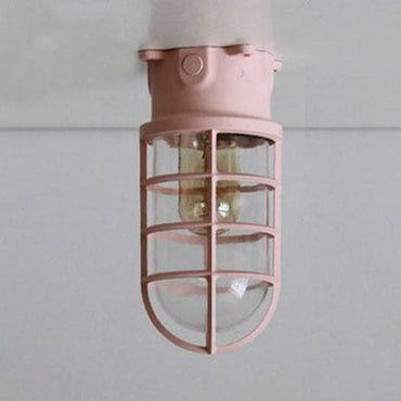 Plafonnier affleurant Aurélie avec abat-jour en verre et cage industrielle