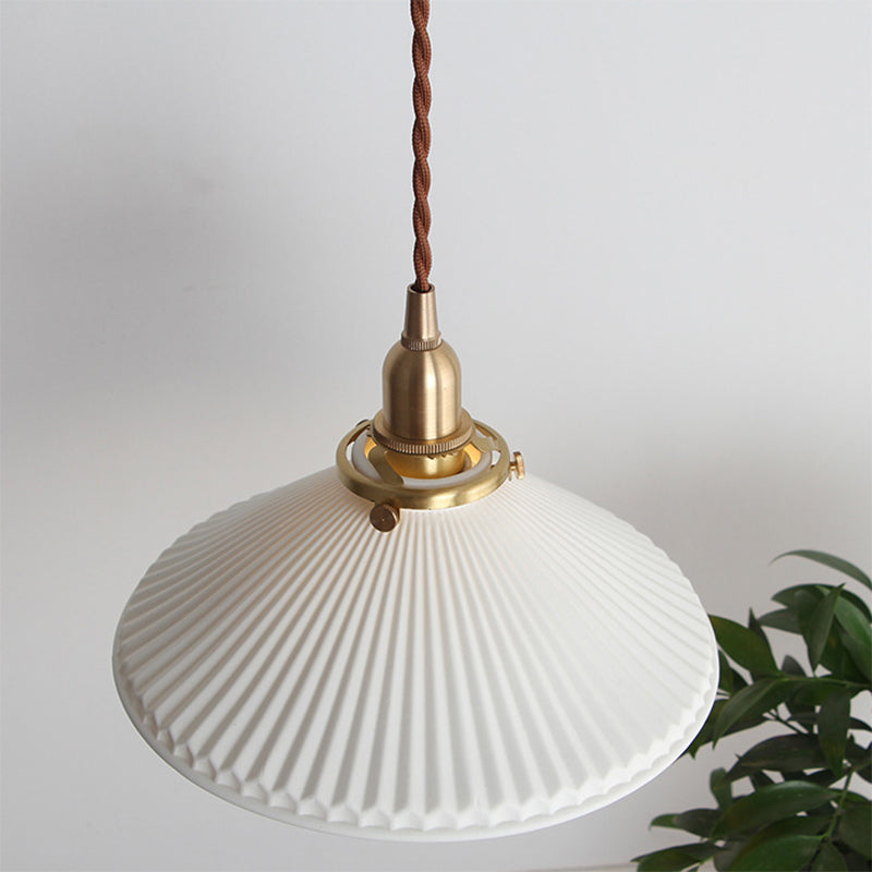 Manon Minimalist Ridged Cone Ceramic Pendant Light