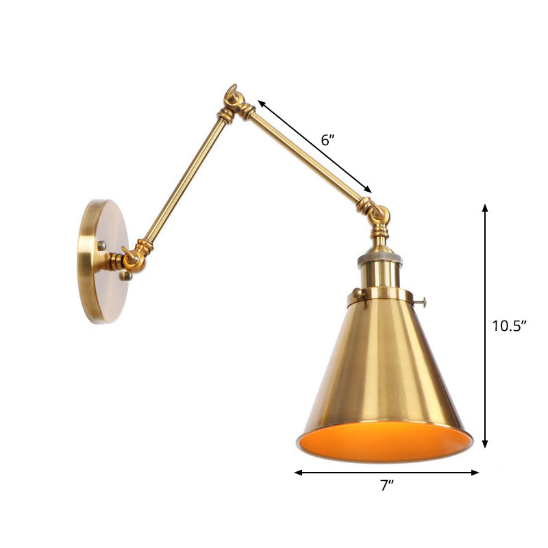 Madeleine Industrial Swing Arm Wall Lamp – Brass Metal, 6"–8"