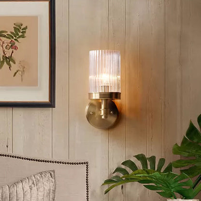 Élise Traditional Cylinder Glass Wall Lamp – Brown/Gold, 5 to 9 Inch
