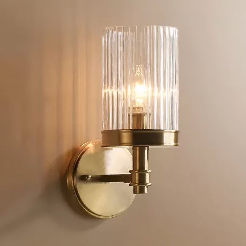 Élise Traditional Cylinder Glass Wall Lamp – Brown/Gold, 5 to 9 Inch