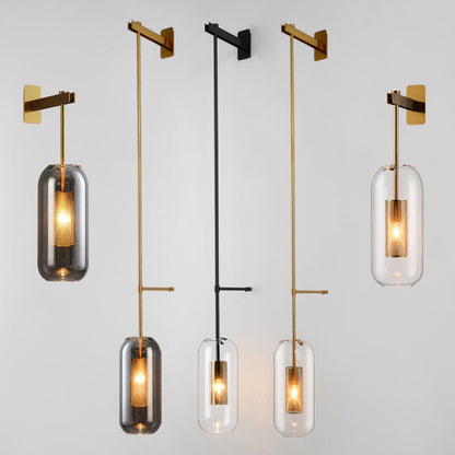 Elodie Capsule Wall Lamp with Clear Glass and Black/Gold Frame