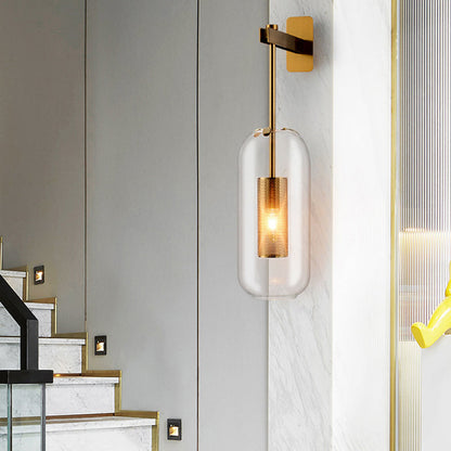 Elodie Capsule Wall Lamp with Clear Glass and Black/Gold Frame
