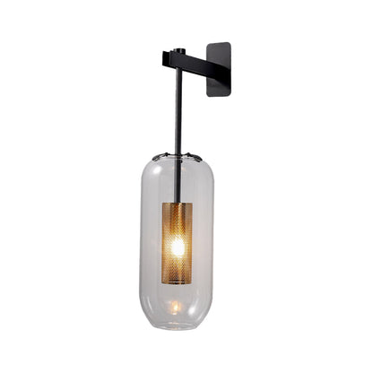 Elodie Capsule Wall Lamp with Clear Glass and Black/Gold Frame