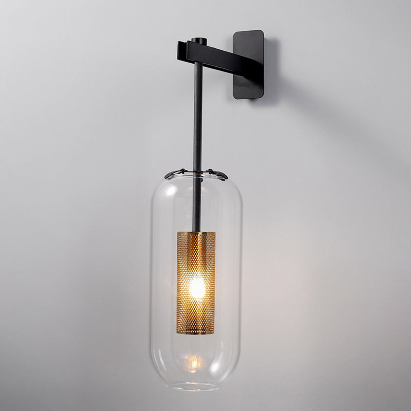 Elodie Capsule Wall Lamp with Clear Glass and Black/Gold Frame