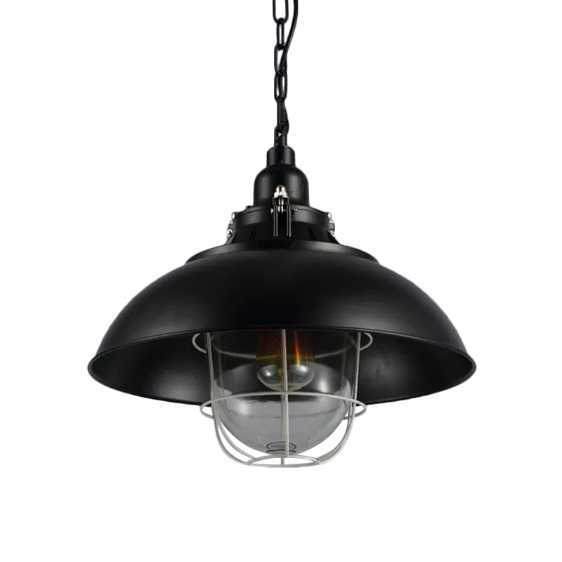 Madeleine Bowl Cage Pendant Light Black Rustic Industrial