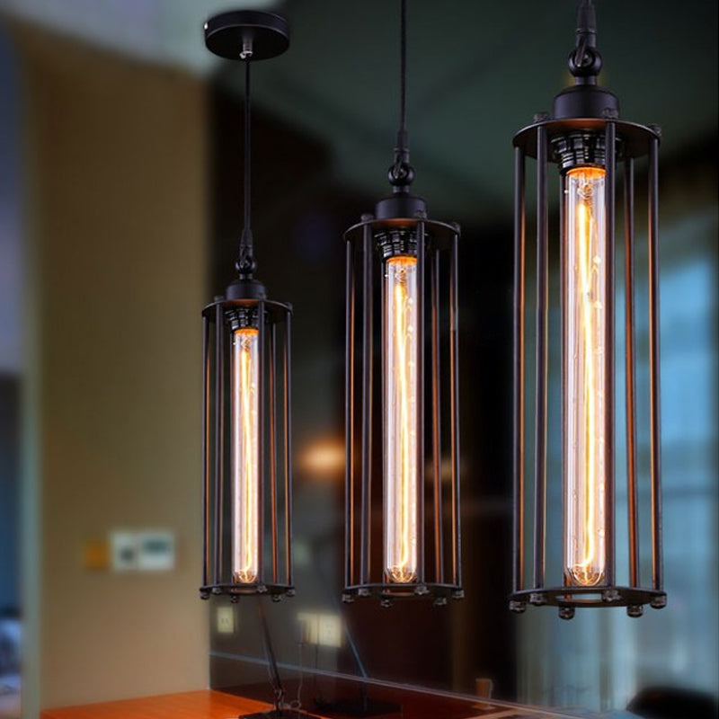 Anaelle Tube Pendant Light Black Industrial Slim Hanging