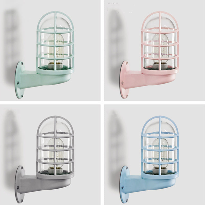 Mathilde Capsule Wall Lamp with Transparent Glass and Wire Cage