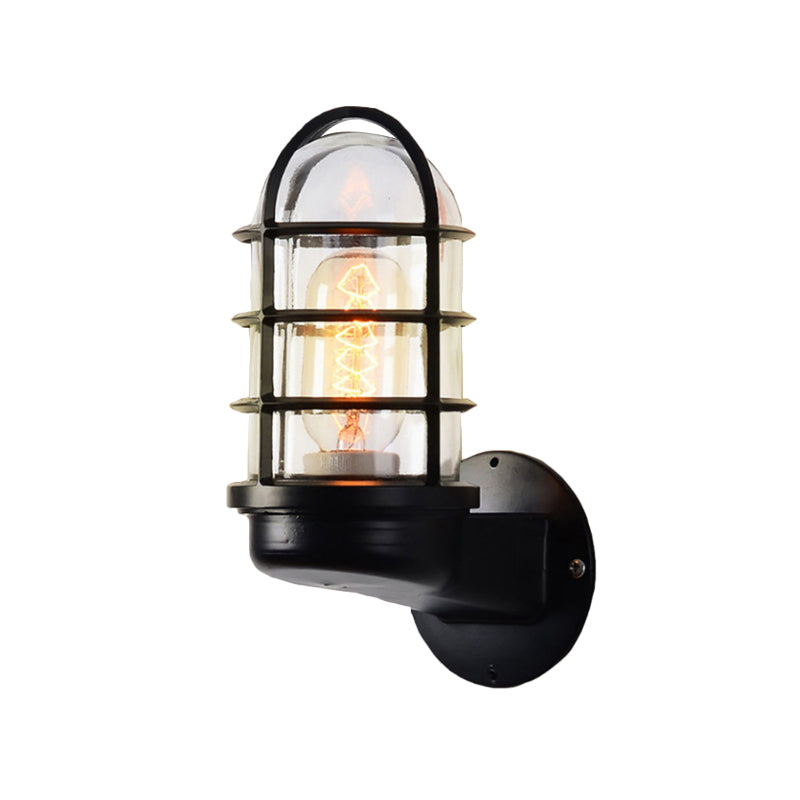 Mathilde Capsule Wall Lamp with Transparent Glass and Wire Cage