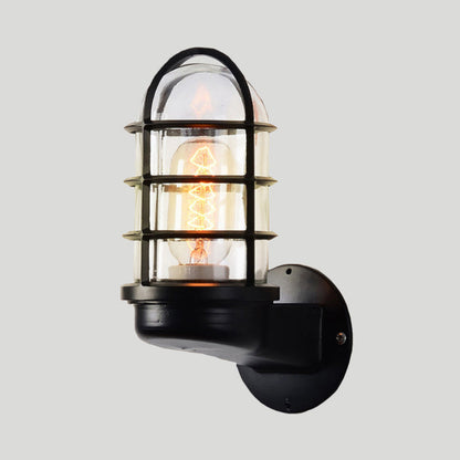 Mathilde Capsule Wall Lamp with Transparent Glass and Wire Cage