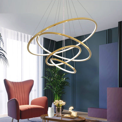 Lustre Camille à anneaux superposés LED dorés, suspension moderne