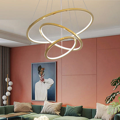 Lustre Camille à anneaux superposés LED dorés, suspension moderne