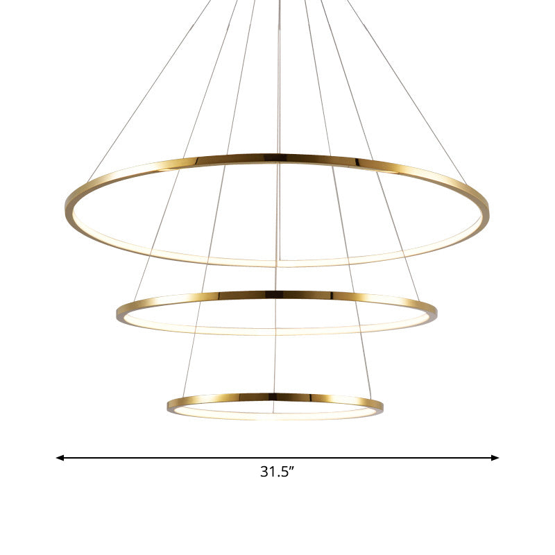 Lustre Camille à anneaux superposés LED dorés, suspension moderne