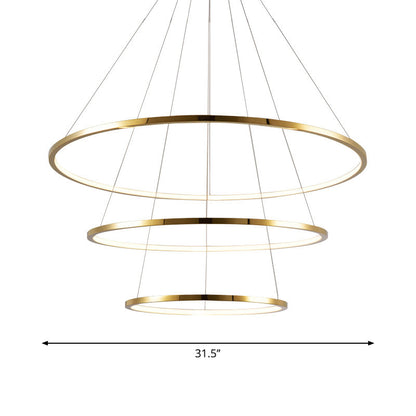 Lustre Camille à anneaux superposés LED dorés, suspension moderne