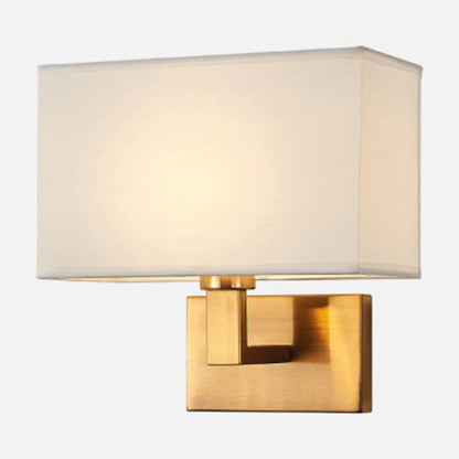 Amara Postmodern Cuboid Wall Lamp with Fabric Shade and Black/Gold Arm