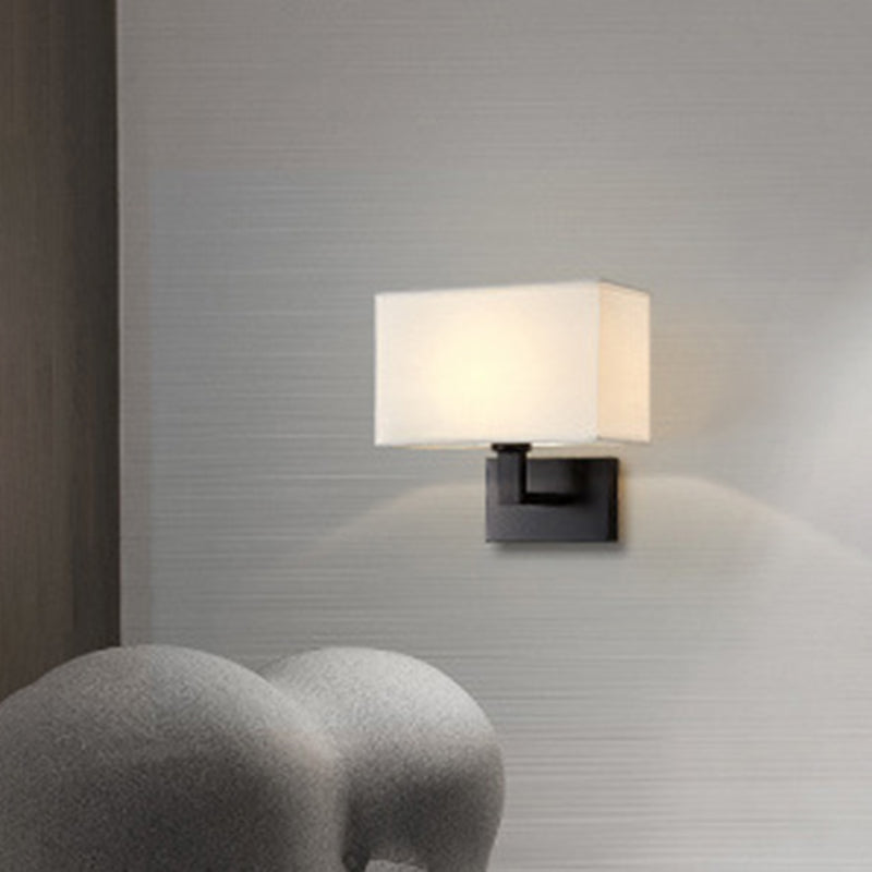 Amara Postmodern Cuboid Wall Lamp with Fabric Shade and Black/Gold Arm