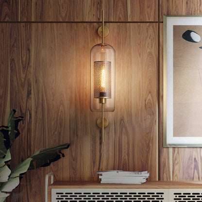 Mathilde Pill Capsule Wall Lamp – Clear Glass with Mesh, 5 to 9 Inch