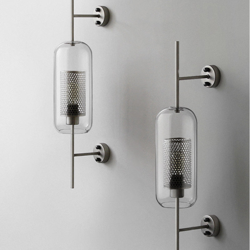 Mathilde Pill Capsule Wall Lamp – Clear Glass with Mesh, 5 to 9 Inch