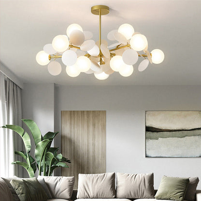Lustre Élise Sphère en Laiton avec Verre Laiteux et Design Multi-Cercles