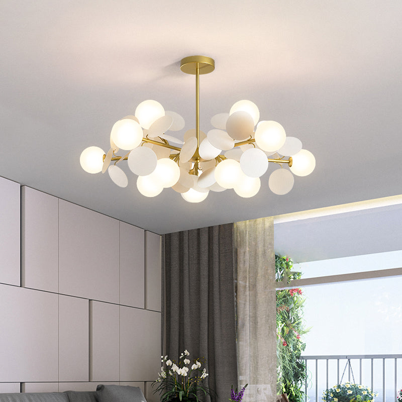 Lustre Élise Sphère en Laiton avec Verre Laiteux et Design Multi-Cercles