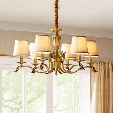 Lustre bougeoir Céleste en laiton avec abat-jour en tissu