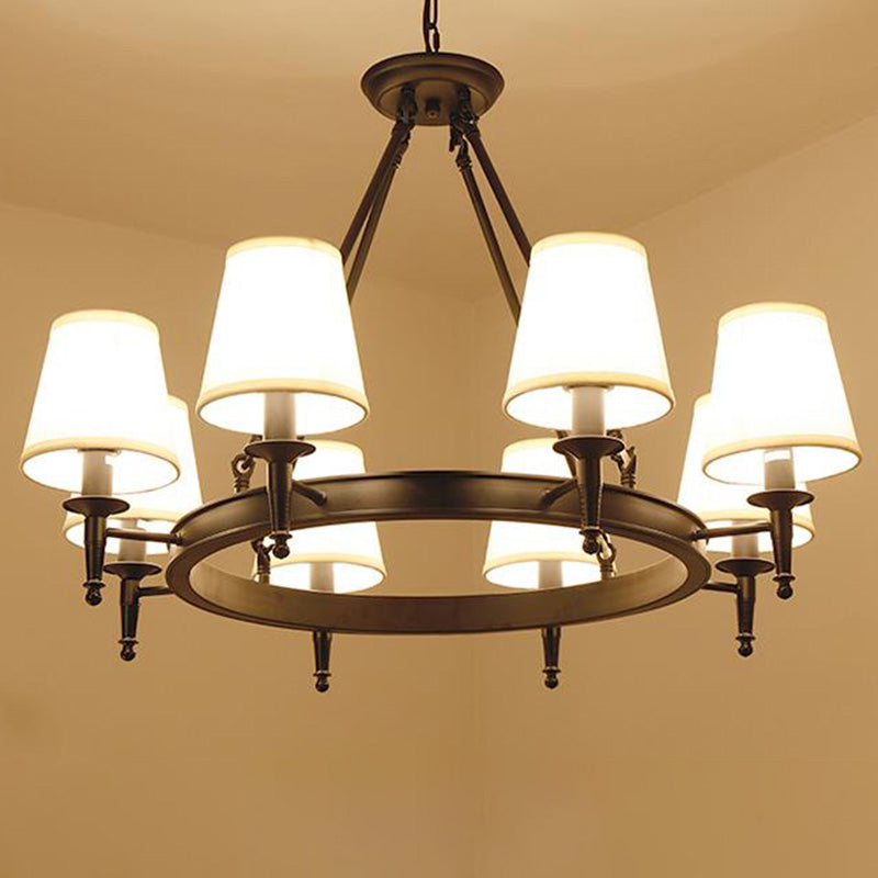 Aurélie Ring Chandelier with Fabric Shades in Bronze Black