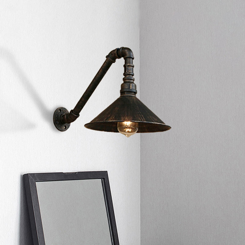 Juliette Antique Brass Cone Wall Lamp with Gooseneck Pipe
