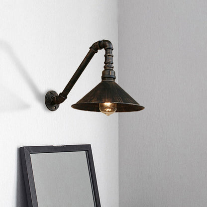 Juliette Antique Brass Cone Wall Lamp with Gooseneck Pipe