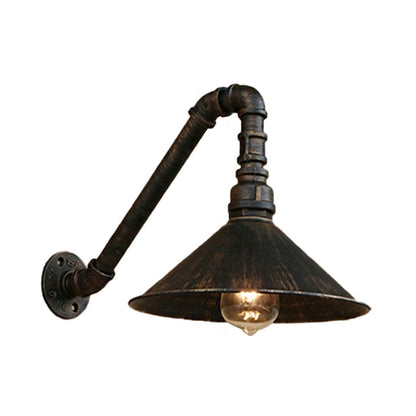 Juliette Antique Brass Cone Wall Lamp with Gooseneck Pipe