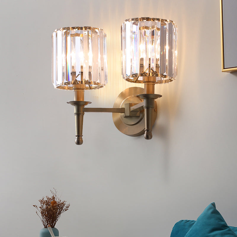 Colette Brass Crystal Cylinder Wall Light Sconce