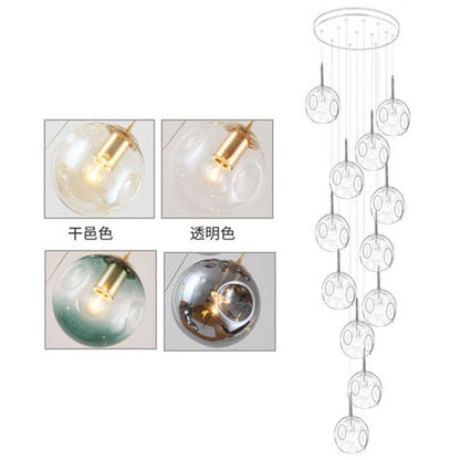 Suspension multi-lumières en verre soufflé cognac Élise