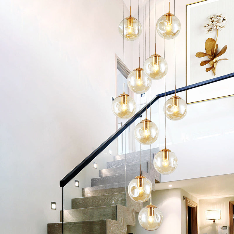 Suspension multi-lumières en verre soufflé cognac Élise